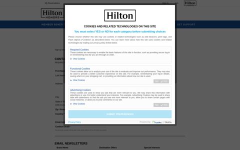 Hilton Honors - Email Profile Signup