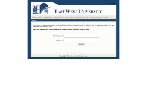 Sign In - East West University - Online Admission Form