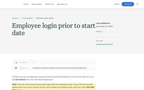 Employee Login Prior to Start Date – Greenhouse support