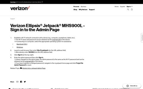 Verizon Ellipsis Jetpack MHS900L - Sign in to the Admin Page
