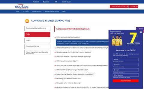 Equitas - Corporate Internet Banking FAQs