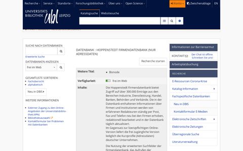 Datenbank : Hoppenstedt Firmendatenbank (nur Adressdaten)