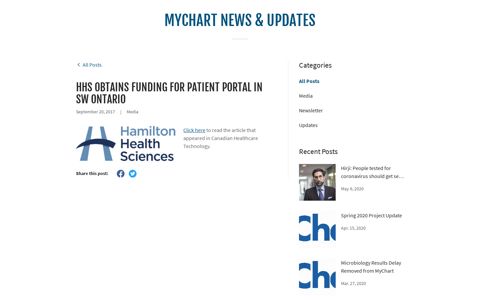 HHS obtains funding for patient portal in SW Ontario - MyChart