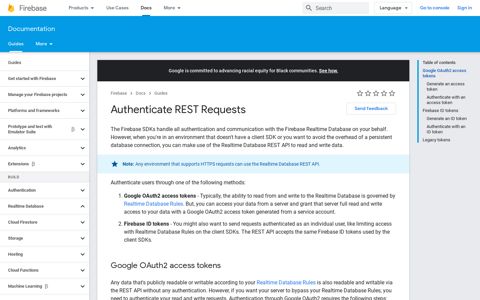 Authenticate REST Requests - Firebase - Google
