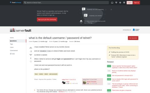 what is the default username / password of telnet? - Server Fault