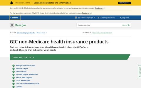 GIC non-Medicare health insurance products | Mass.gov