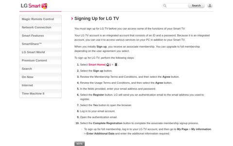 Signing Up for LG TV - LG Smart TV: Online User Guide