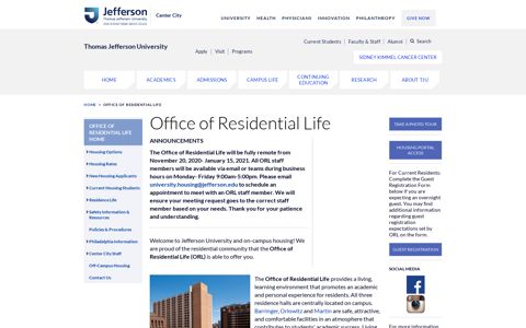 Office of Residential Life - Thomas Jefferson University ...