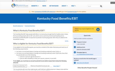 Kentucky Food Benefits/EBT | Benefits.gov