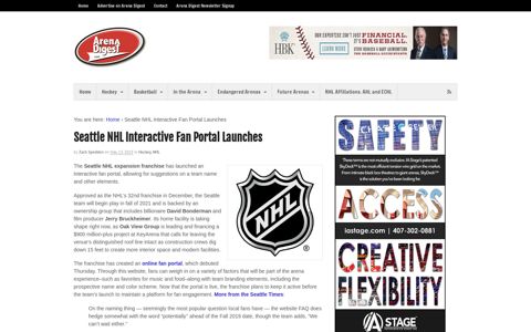 Seattle NHL Interactive Fan Portal Launches - Arena Digest