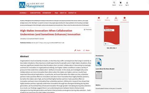 High-Stakes Innovation: When Collaboration Undermines ...