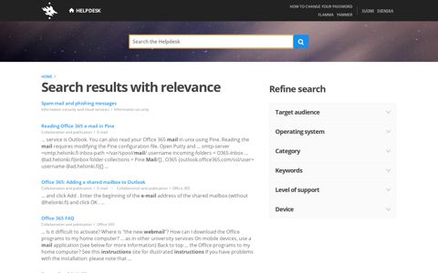 Search results with relevance | Helpdesk - University of Helsinki