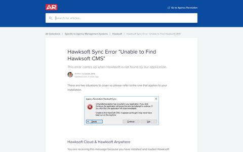 Hawksoft Sync Error "Unable to Find Hawksoft CMS" | Agency ...