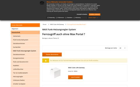 Fernzugriff auch ohne Max Portal ? | MAX! Cube LAN ... - ELV