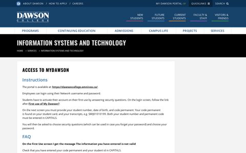 Access to MyDawson – Information Systems and Technology