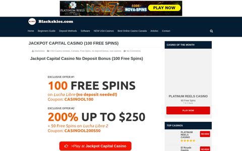 Jackpot Capital Casino No Deposit Bonus (100 Free Spins)