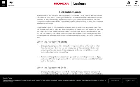 Honda Personal Loan (PL) | Lookers Honda