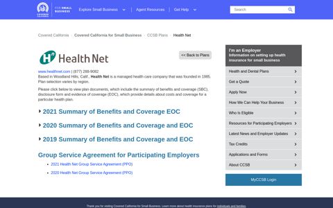 CCSB Plans Health Net - Covered California