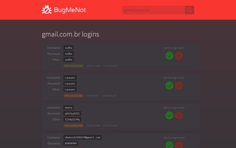 gmail.com.br passwords - BugMeNot