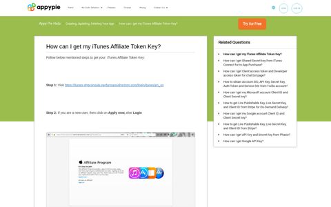 How can I get my iTunes Affiliate Token Key - Appy Pie