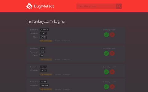 hantaikey.com passwords - BugMeNot