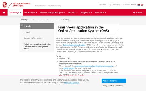 Finish your application in the Online Application System (OAS ...