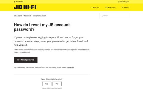 How do I reset my JB account password? – Help & Support