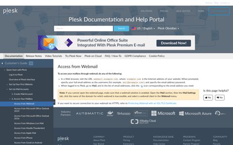 Access from Webmail | Plesk Obsidian documentation