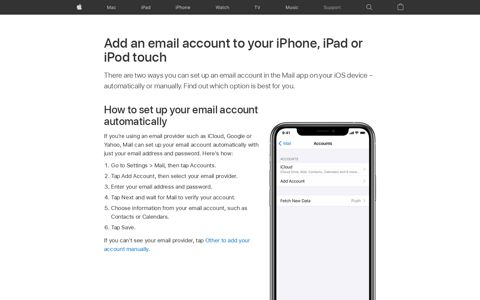 Add an email account to your iPhone, iPad or iPod touch ...
