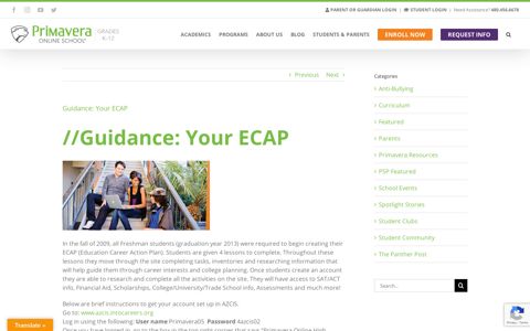 Guidance: Your ECAP | Primavera Online High School