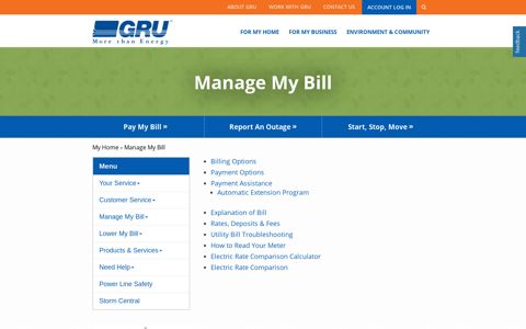 GRU > My Home > Manage My Bill