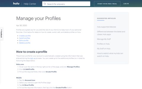 Manage Profiles: How to Create, Edit, Switch, and ... - Hulu Help