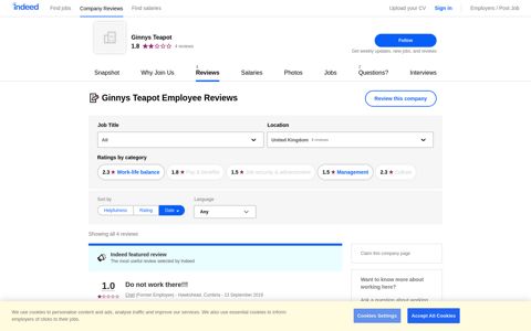 Working at Ginnys Teapot: Employee Reviews | Indeed.co.uk