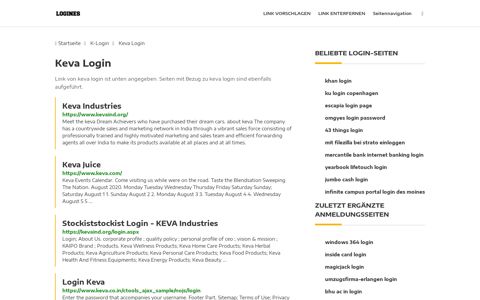 Keva Login | Allgemeine Informationen zur Anmeldung