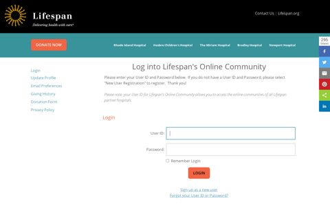 Lifespan Member Login Page - Giving at Lifespan