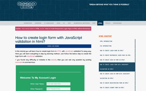 How to create login form with JavaScript validation in html ...