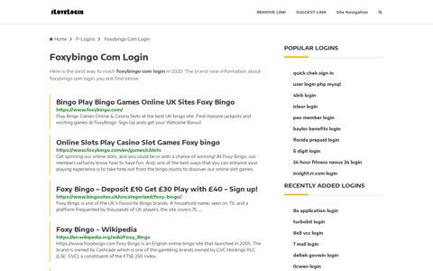 Foxybingo Com Login ❤️ One Click Access - iLoveLogin