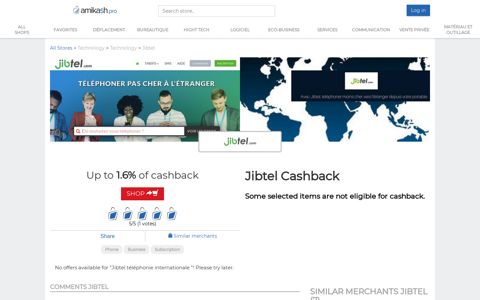 Cashback Jibtel : international telephony - Amikash