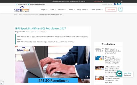 IBPS Specialist Officer (SO) Recruitment 2017 | CollegeDekho