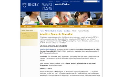 Admitted Students Checklist :: Rollins School of Public Health ...