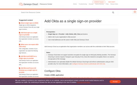 Add Okta as a single sign-on provider - Genesys Cloud ...