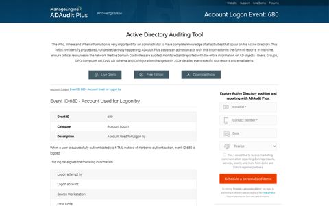 Event ID 680 - Account Used for Logon by - ManageEngine
