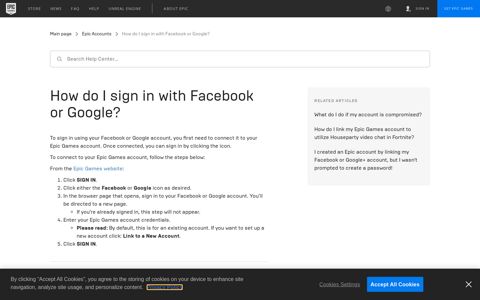 How do I sign in with Facebook or Google? - Epic Games Store