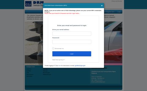 Vehicle Dispatch & Reservation Module (DRM) Login Page