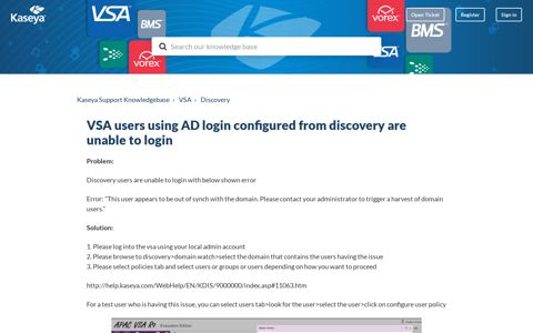 VSA users using AD login configured from discovery are ...