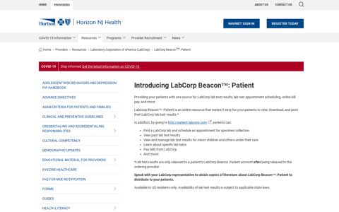 Introducing LabCorp Beacon™: Patient - Horizon NJ Health