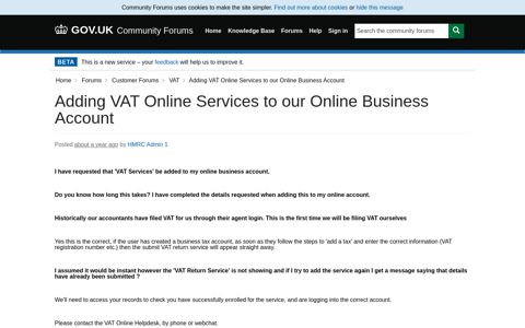 Adding VAT Online Services to our Online Business Account ...