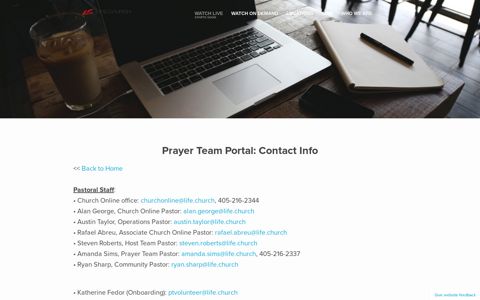 Prayer Team Portal: Contact Info - Life.Church
