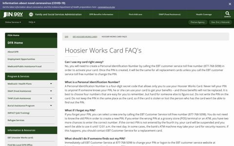 FSSA: DFR: Hoosier Works Card FAQ's - IN.gov