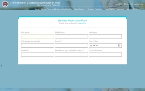 Member Registration Form - ICAI Placement Portal
